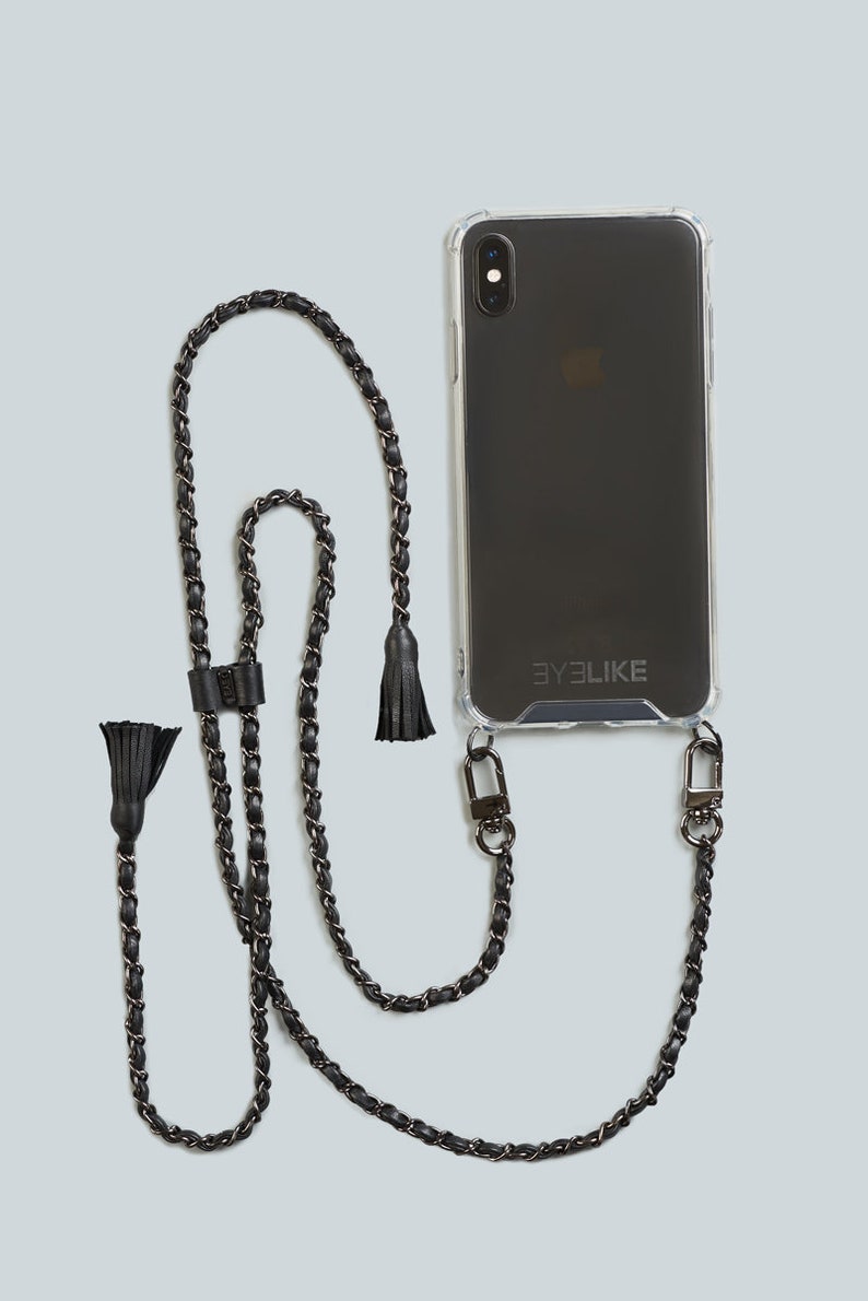 QUALITY REAL LEATHER Phone Necklace Black Nickel Classic Chanel image 3