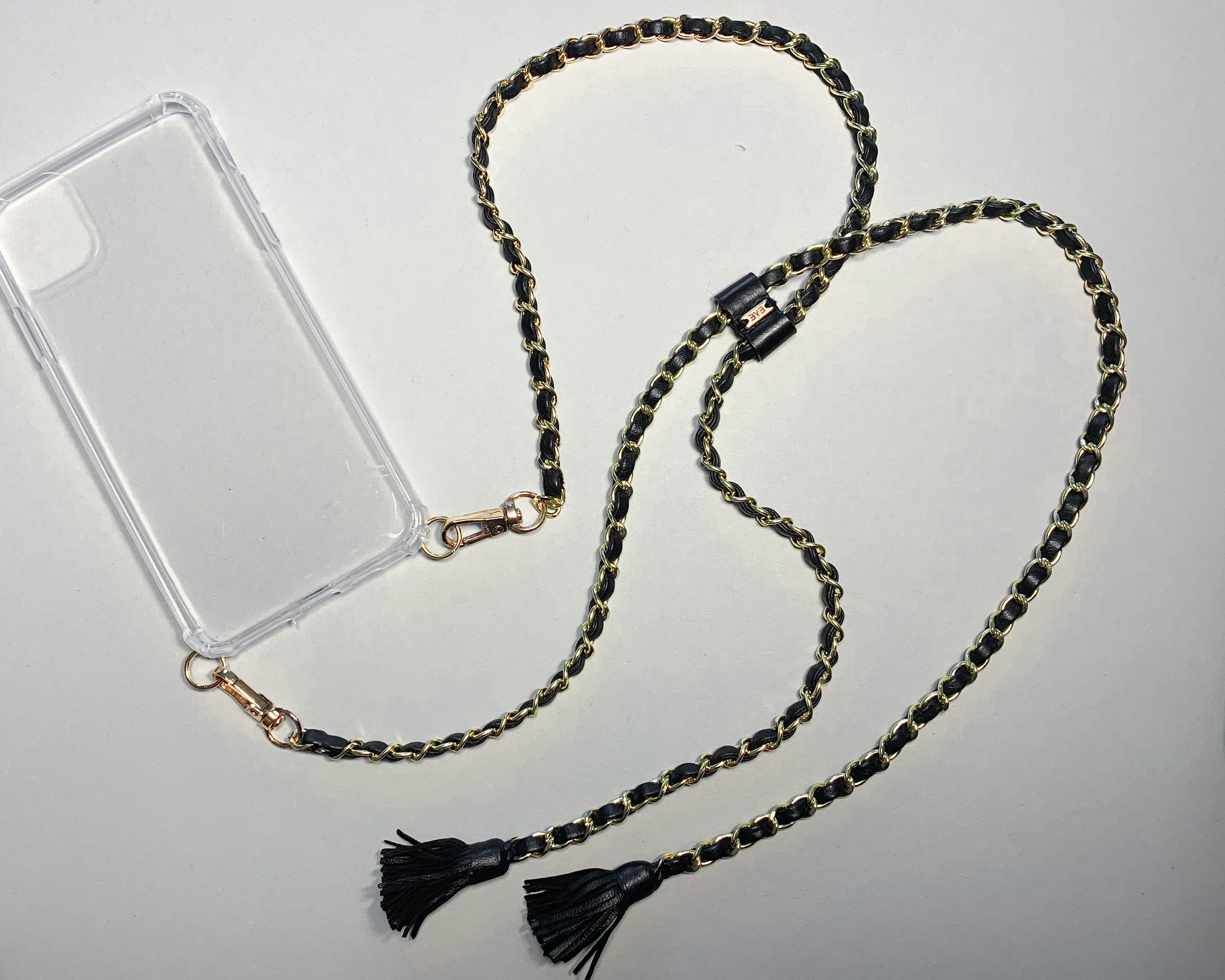 REAL LEATHER Phone Chain Gold Black Etsy