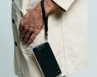 Bracelet de téléphone en cuir véritable | Haute qualité, | noir Hommes | Femme