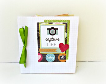 Travel mini album, Scrapbook album, Photo mini book, Camera mini album, Vacation album, Premade photo album, Square 6x6 album, Ready to ship