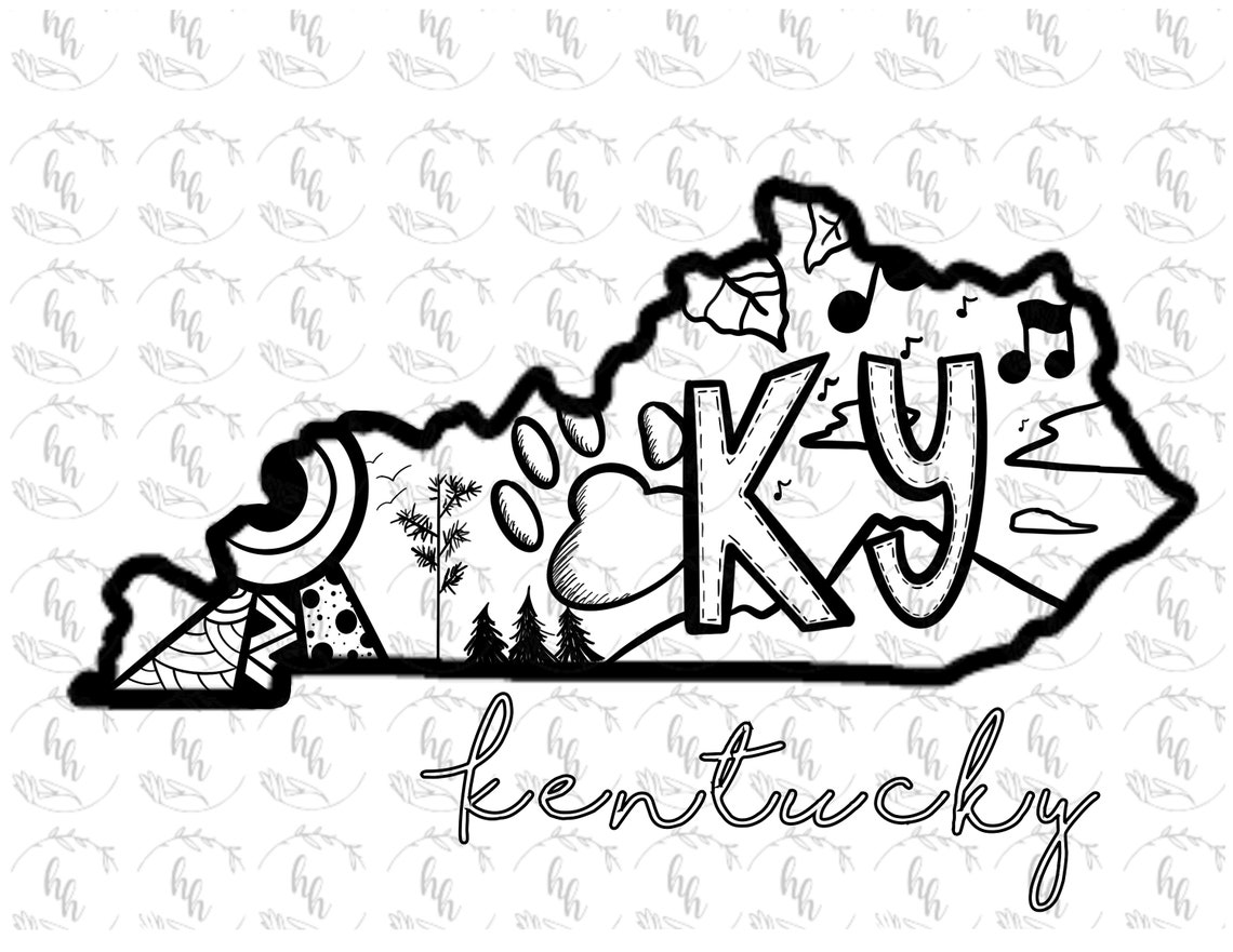 Kentucky KY USA State Map Printable Coloring Page book pages | Etsy