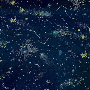 100% Cotton Constellation Print Fabric, Retro Space Age Design (44" Width)