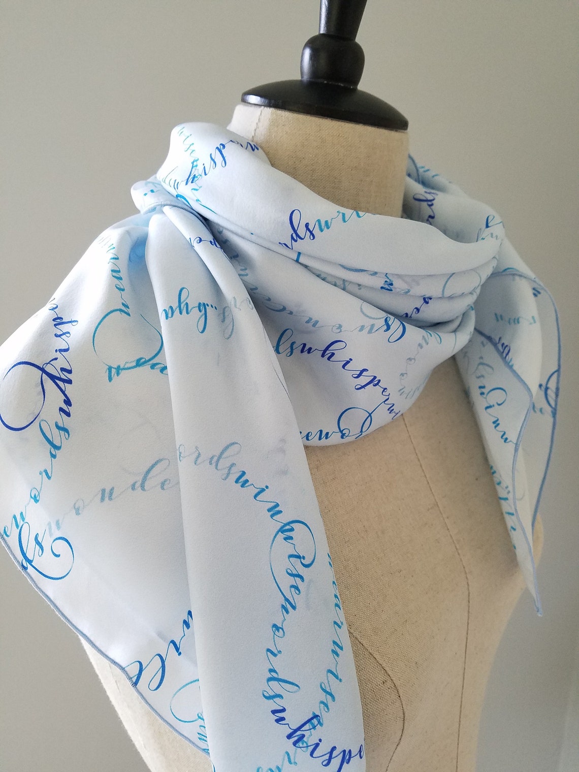 Scarf With Calligraphy Beautiful Writing Scarf Silk Scarf - Etsy