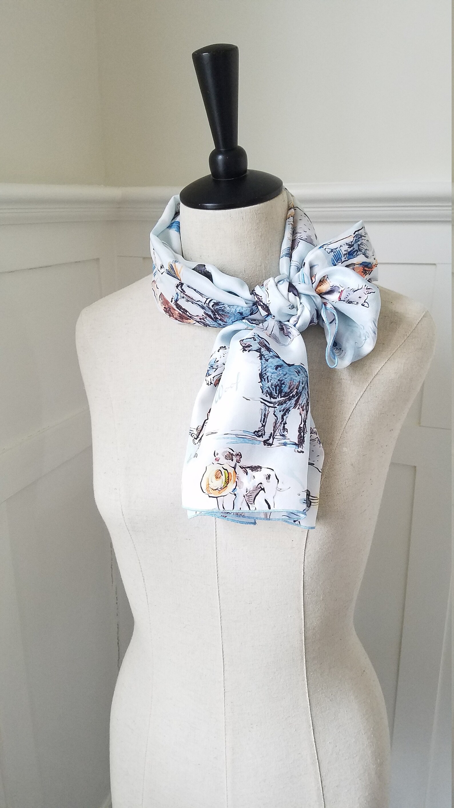 Scarf With Dogs, Scarf for Dog Lovers, Silk Scarf With Puppies, Scarf