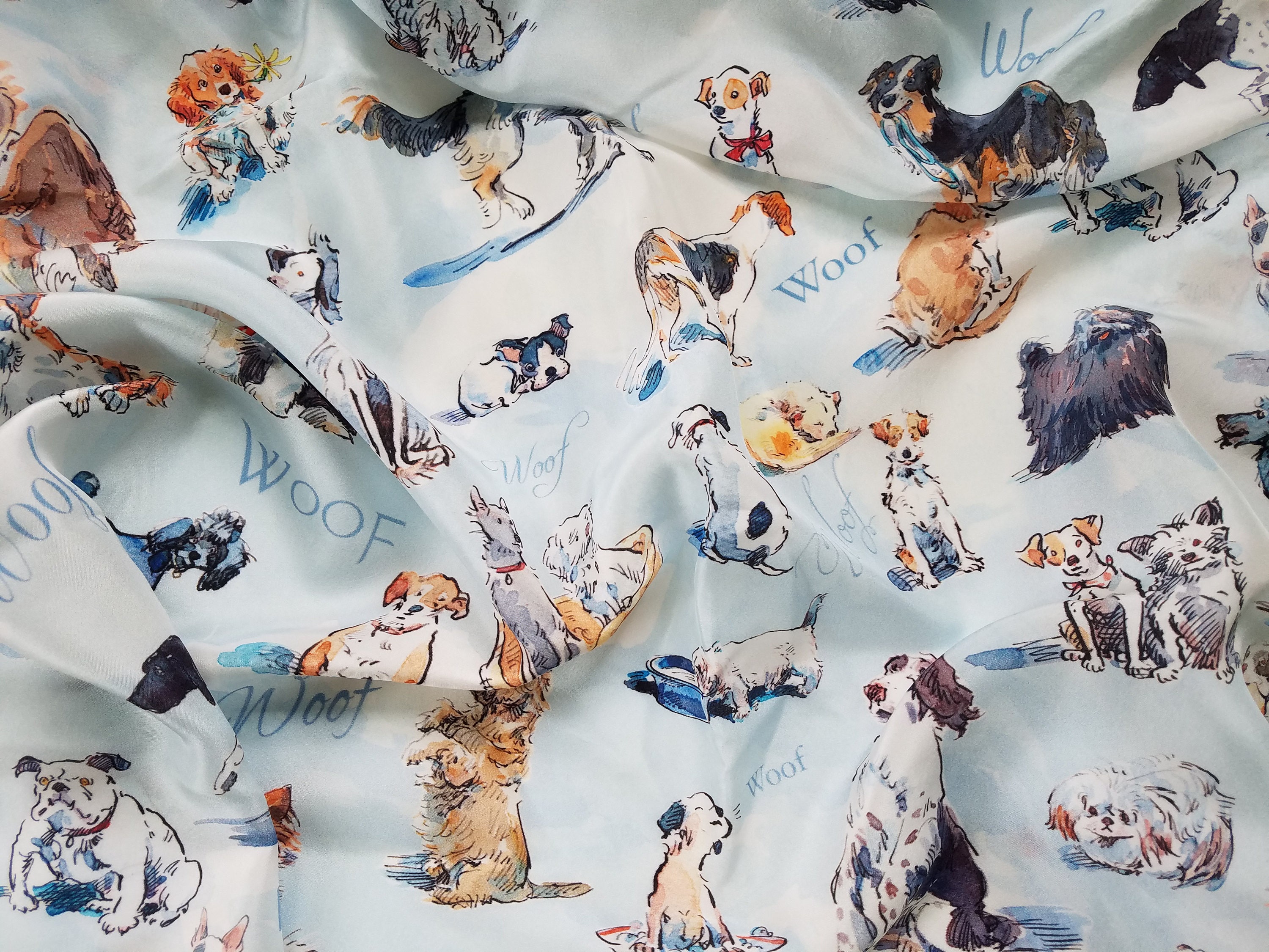 Scarf With Dogs, Scarf for Dog Lovers, Silk Scarf With Puppies, Scarf