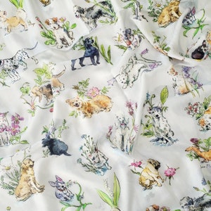 Scarf with dogs, cashmere scarf with dogs, Puppies and flowers scarf, Botanical dog scarf, Dog lover Scarf, dog art scarf, dog breed scarf