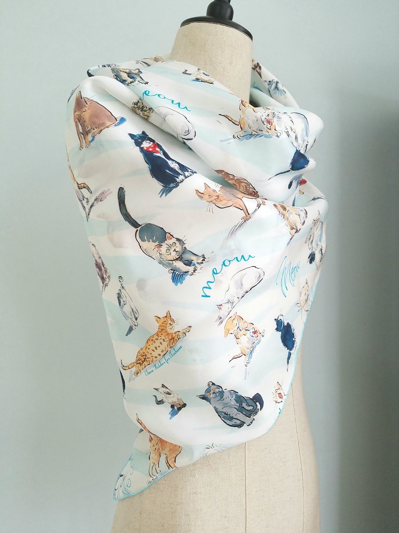 Cat Scarf Scarf With Cats Silk Scarf With Cats Kitty Cat Etsy