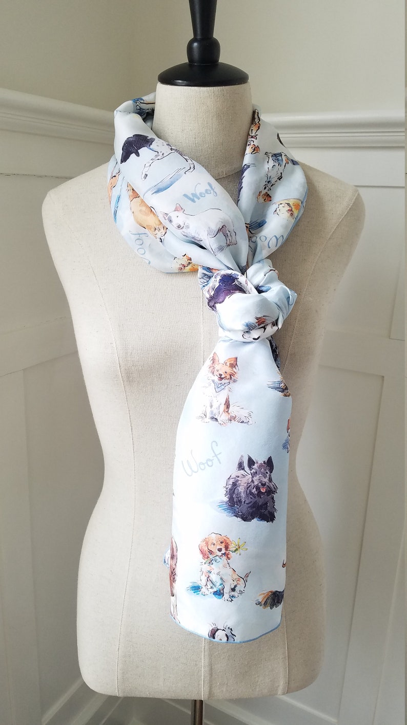 Scarf With Dogs, Scarf for Dog Lovers, Silk Scarf With Puppies, Scarf