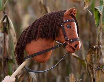 Hobby horse with leather bridle and reins