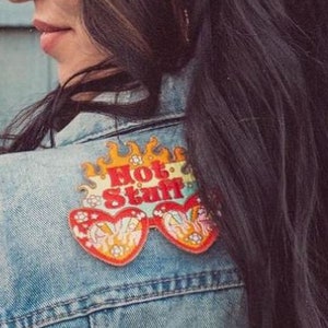 Pastel Iron-On Embroidered Patch Hot Stuff Kawaii Red Sunglasses Cute Retro Groovy 70's 60's Vibes Accessories Gift Bravelight Studio