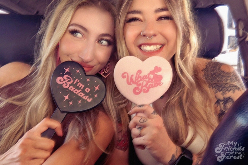 Heart Shaped Hand Mirror Pink and Black I'm A Badass Etsy