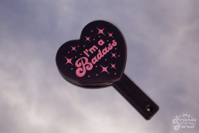 Heart Shaped Hand Mirror Pink and Black I'm A Badass Etsy