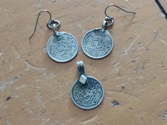 Gypsy coin amulets 3 piece set of earrings and pendant | Etsy