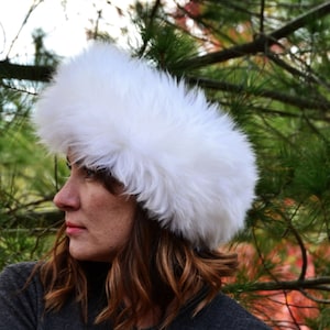 Headband - White - Sheepskin Shearling Fur Hat Collar Scarf
