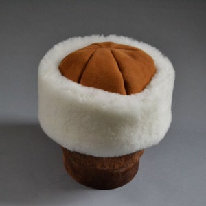 The Classic - Tan with White Mouton Brim - Shearling Hat Sheepskin Fur