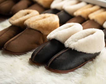 The Best Sheepskin Slippers - Traditional Women's Sizing - Shearling Booties - Fur House Shoes - Leather - Virgin Wool - Suede -