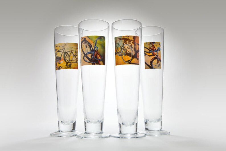 SAMPLE SALE Bike Art Beer Glasses with original art by Amanda Acheson image 1