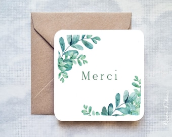 Carte "Merci",   10 x 10 cm / papeterie / carterie / décoration / aquarelle