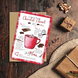 Tarjeta de recetas "Chocolate caliente", receta de Navidad / Feliz Navidad / papelería / tienda de tarjetas / decoración / acuarela