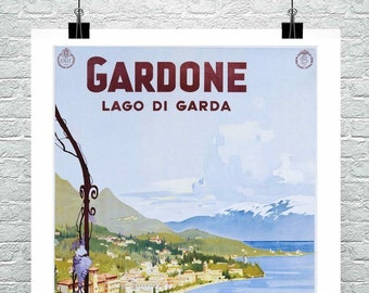 Gardone Lago Di Garda 1934 Vintage Italiaanse Travel Poster Fine Art Giclee Print op Premium Canvas of Papier