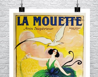 ラ・ムエット「かもめ」ヴィンテージ 1920年 フランス酒ポスター ファインアート ジクレープリント プレミアムキャンバスまたは紙