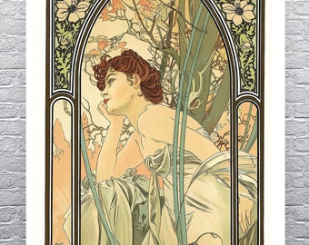 Evening 1899 Alphonse Mucha Art Nouveau Times of the Day Poster Fine Art Giclee Print on Premium Canvas or Paper