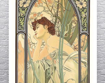 Alphonse Mucha Art Nouveau "Evening" Giclee Print