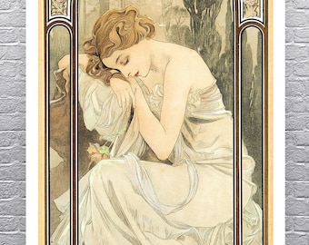 Alphonse Mucha Night 1899 Art Nouveau Poster: Fine Art Giclee Print