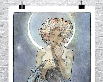 The Moon 1900 Alphonse Mucha Art Nouveau Poster Fine Art Giclee Print on Premium Canvas or Paper