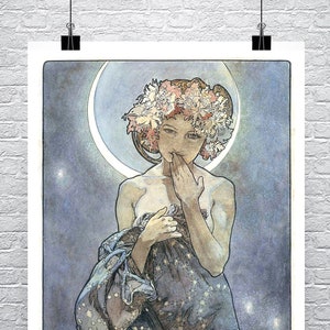 The Moon 1900 Alphonse Mucha Art Nouveau Poster Fine Art Giclee Print on Premium Canvas or Paper