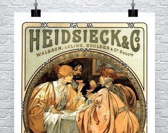 French Champagne 1901 Alphonse Mucha Art Nouveau Poster Fine Art Giclee Print on Canvas or Paper