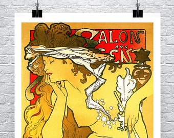 Salon Des Cent Art Exhibition Paris 1896 Alphonse Mucha Art Nouveau Poster Giclee Print on Premium Canvas or Paper