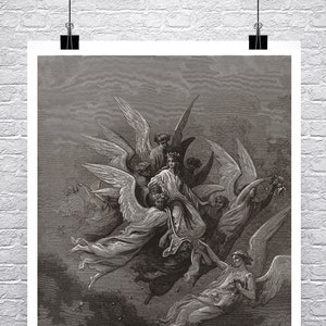 Woman Flying With Angels Gustave Dore Purgatory Fine Art Giclee Print on Premium Canvas or Paper