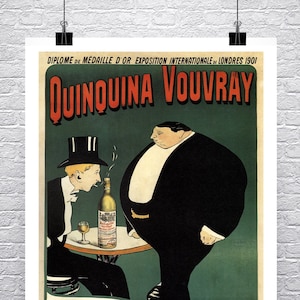 Quinquina Vouvray Wermut 1902 Vintage Art Deco Fat Man Liquor Werbung Poster Fine Art Giclee Druck auf Premium Leinwand oder Papier