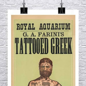 Cartel publicitario vintage de fenómenos griegos tatuados, impresión Giclée de bellas artes sobre lienzo o papel