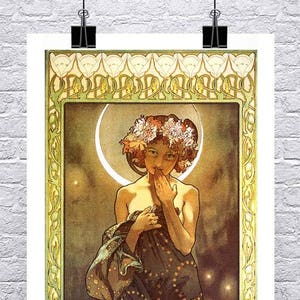 The Moon Stardress Vintage Alphonse Mucha Art Nouveau Poster Fine Art Giclee Print on Premium Canvas or Paper