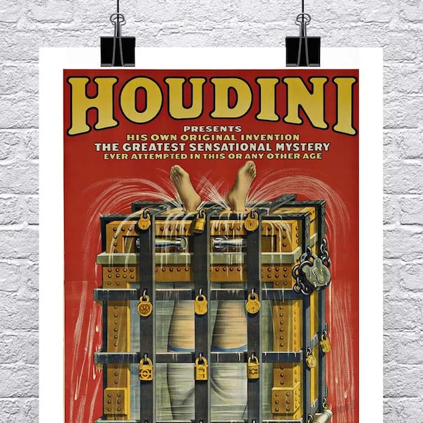 Harry Houdini The Greatest Sensational Mystery Vintage Magician Poster Fine Art Giclee Print on Premium Canvas or Paper