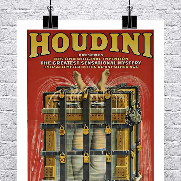 Houdini Vintage Magician Poster: Fine Art Giclee Print