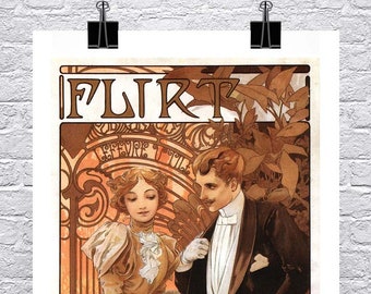 Flirt 1897 Vintage Alphonse Mucha Art Nouveau Poster Fine Art Giclee Print on Premium Canvas or Paper