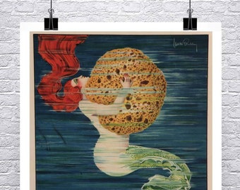 Italian Mermaid 1920 Vintage Sponge Advertising Poster Fine Art Giclee Print on Premium Canvas or Paper