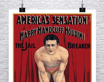 Harry Houdini Vintage Magician Poster: Fine Art Giclee Print