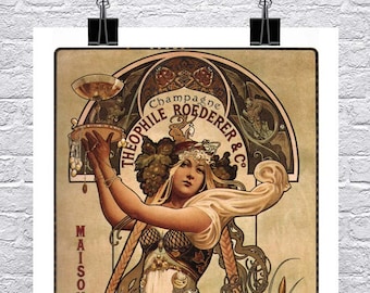 Champagne Theophile Roeder 1864 Vintage Art Nouveau Poster Fine Art Giclee Print Premium Canvas or Paper