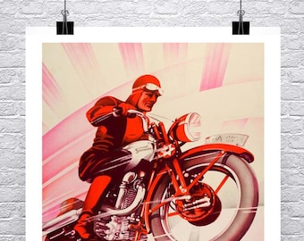 Stampa artistica di un poster pubblicitario tedesco di una motocicletta d'epoca standard