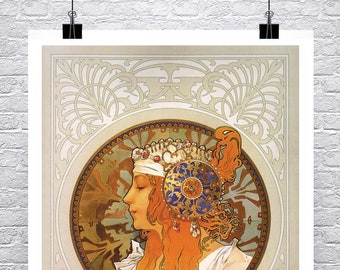 Kopfschmuck Alphonse Mucha Jugendstil Poster Fine Art Giclee Print auf Premium Canvas oder Papier