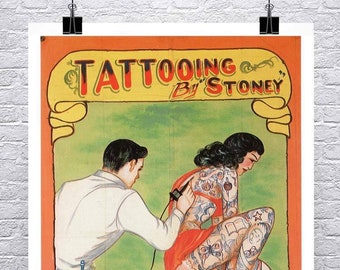 Tattooing By Stoney Vintage Freak Show Poster Canvas Giclee Print 24x32 in.