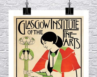 Glasgow Institute of the Fine Arts Vintage Poster Fine Art Giclee Print on Premium Canvas or Paper