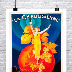 La Chablisienne Vintage französischer Likör Werbeplakat Fine Art Giclée-Druck auf Premium Leinwand oder Papier