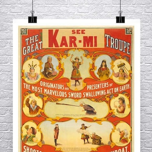 Kar-Mi Troupe Circus Poster: Sword Swallowing Sideshow - Giclee Print
