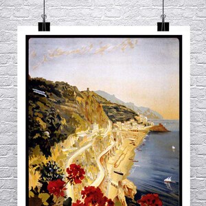 Amalfi Coast Vintage Italian Travel Poster: Giclee Art Print