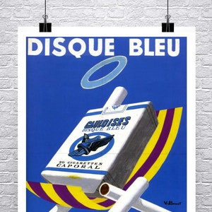 Disque Bleu Vintage Tabaco Cigarrillo Publicidad Cartel Bellas Artes Giclee Impresión en lienzo o Papel